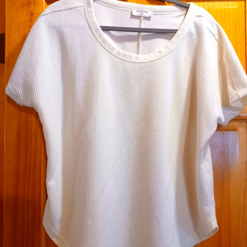 ZENANA OFF WHITE WAFFLE SHIRT